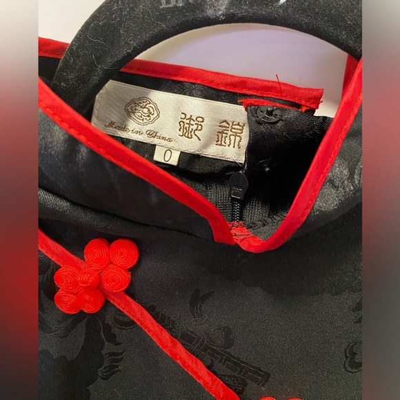 Chinese Long Silk Dress Black Red - Picture 3 of 7